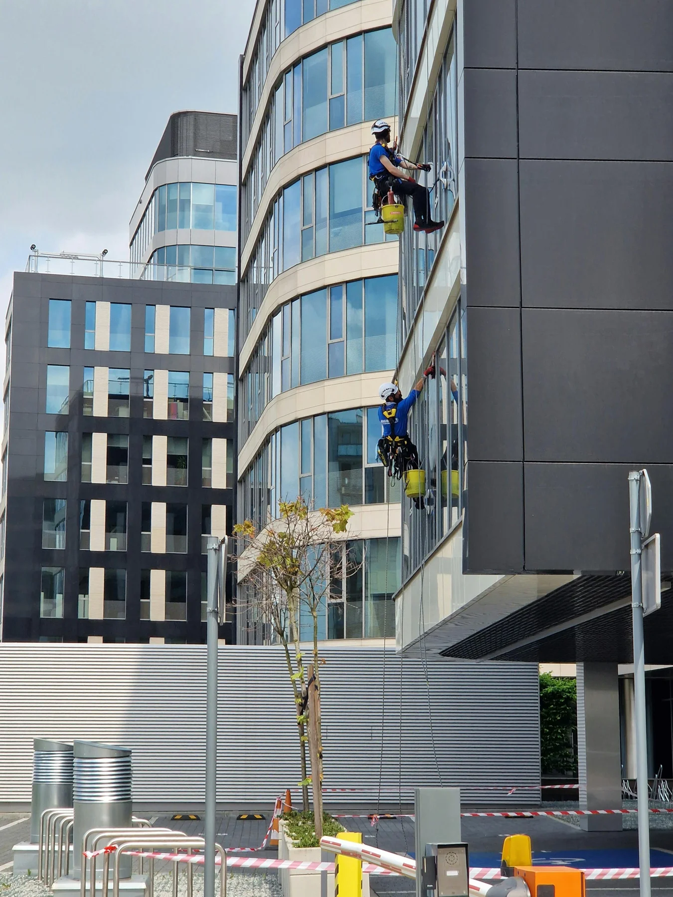 Specialist facade maintenance on a modern commercial building