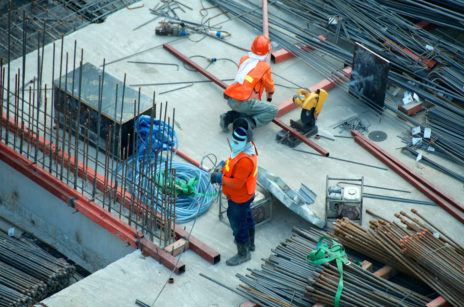 Construction professionals working together on a building structure